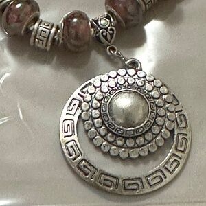 925 Sterling Silver Plated Chain w/Iridescent Multi-Color Beads, Aztec Charm.